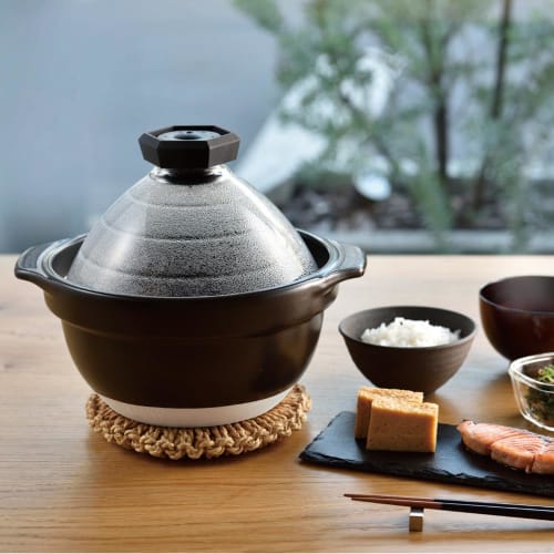 HARIO 2-3 cup rice pot with glass lid, visible inside, heat-resistant glass, ceramic, made in Japan GNR-200-B-W