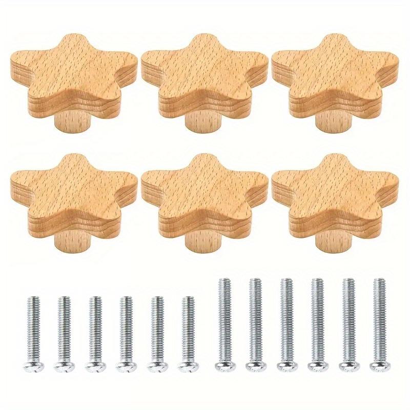 Богемные ручки для ящиков в форме звезды, 6 шт., деревянные ручки из бука для шкафов/ящиков/тумбочек, с винтами