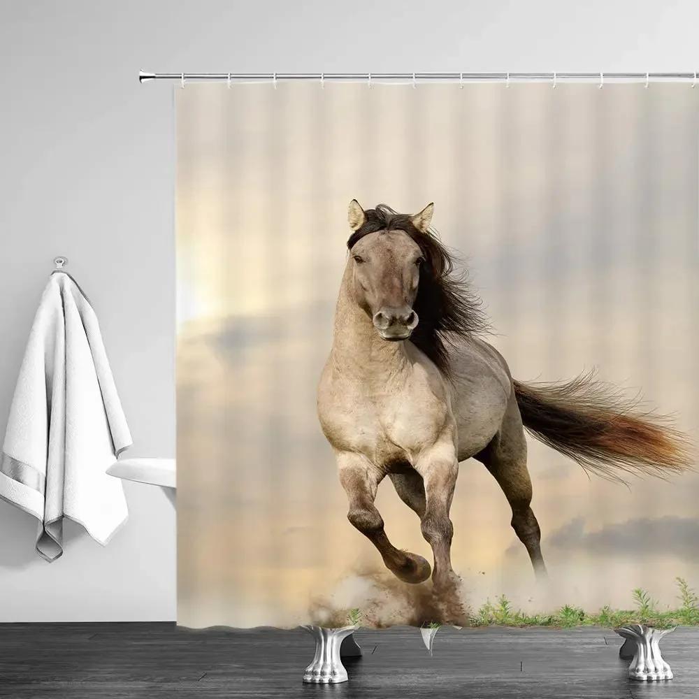 Nature Landscape Shower Curtains Ocean Dolphin Palm Tree Forest Waterfall Scenery Farm Horse Cloth Bathroom Decor Set With Hooks