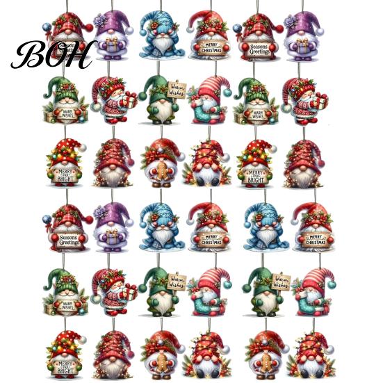Festive Christmas Hanging Tags 12/24/36Pcs Gnome Ornaments, 2D Wooden Decorations for Xmas Tree, Funny Ornaments Fireplaces Gnomes Decor Home