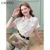 Женская льняная рубашка с коротким рукавом LAGOGO
