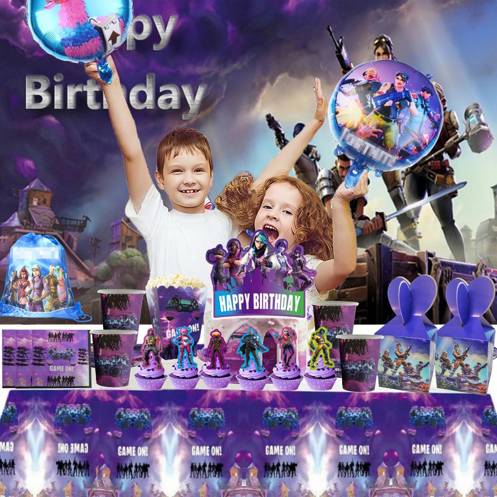 Игровой автомат Fortnition Декорации для дня рождения Набор посуды на 10 человек Задний фон Воздушный шар с альпакой Для детского праздника