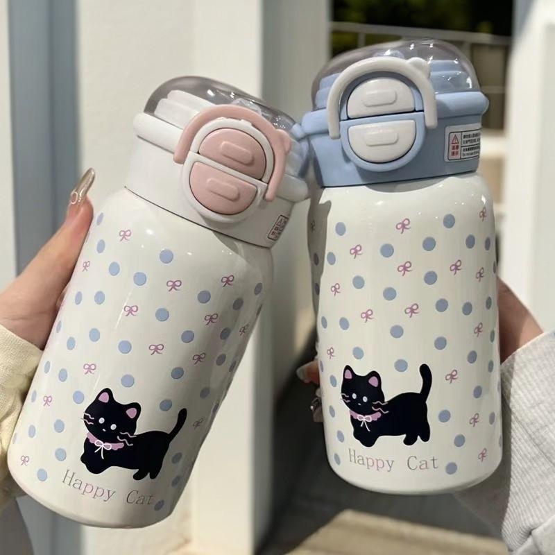 Бутылка для воды в горошек с котенком термокружка большая емкость нержавеющая сталь термокружка детская с трубочкой высококачественная бутылка для воды