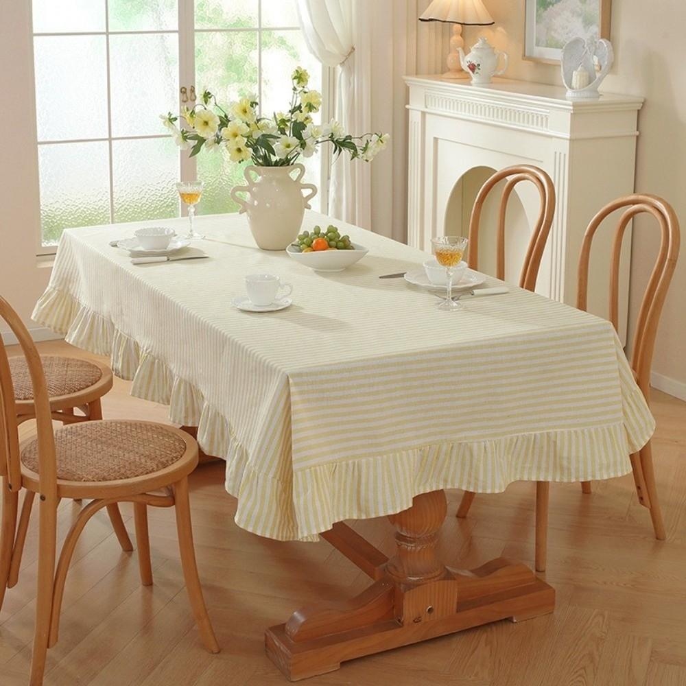 Ruffle Trim Striped Ruffle Tablecloth Vertical Striped Rectangular Tablecloth Dining Party