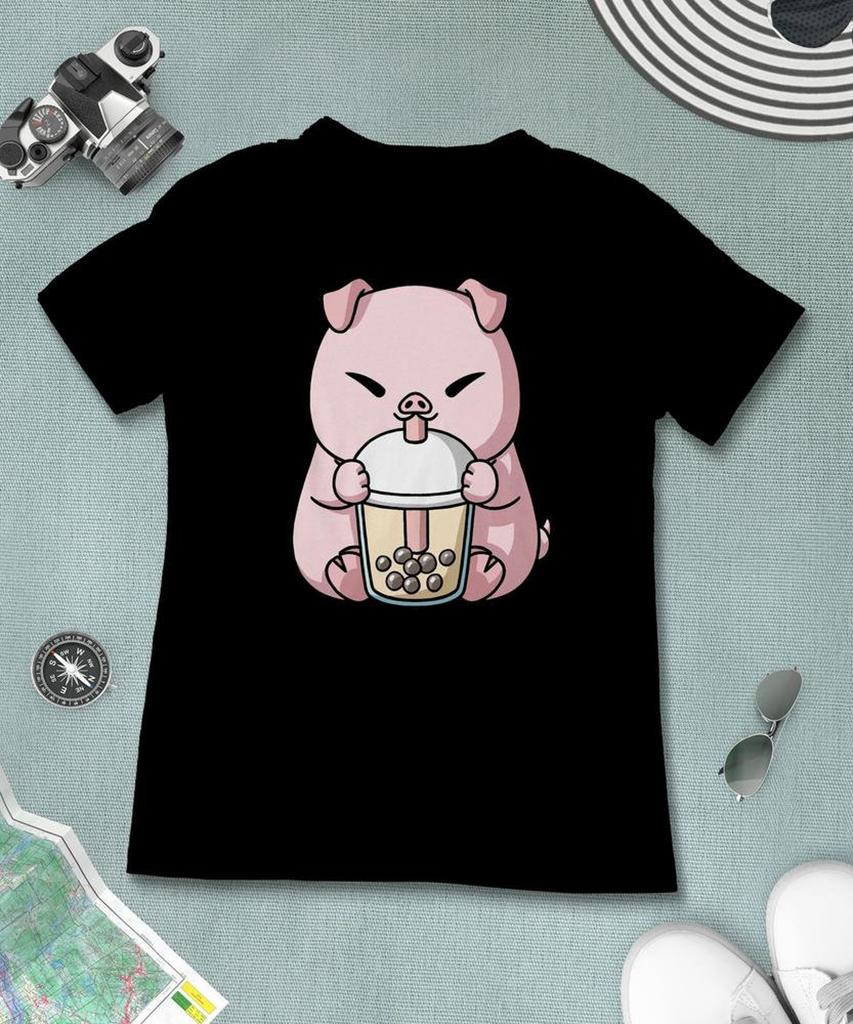 Year of the Pig, Chinese Zodiac, Lunar New Year T-Shirt, Funny Boba Milk Tea Shirt, Bubble Tea, Kawaii Japanese Anime
