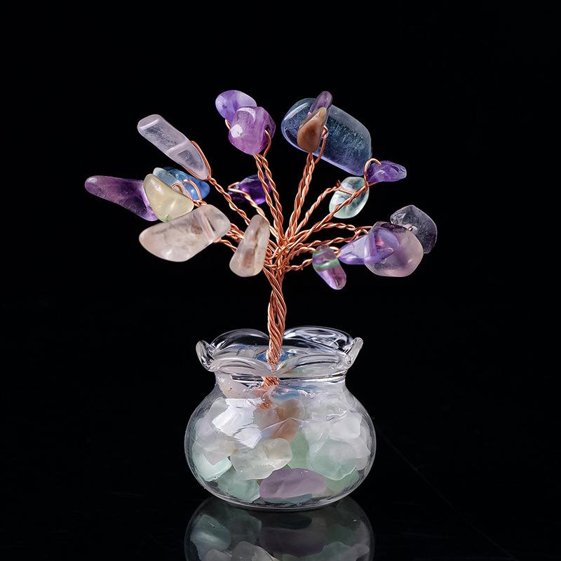 Mini Tree Crystal Stone Mini Vase Car Desktop Tabletop Ornament Bookshelf Courtyard Home Decorations