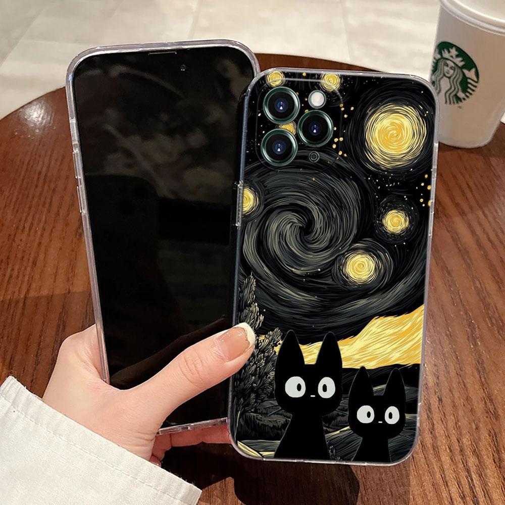 Чехол-картина маслом «Звездная ночь» Ван Гога с кошкой для Apple iPhone 17 16 15 14 13 12 11 Pro Max Plus 16E 17Air 17Pro Чехол для телефона Funda
