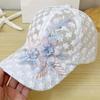 Flower Embroidery Mesh Trucker Hat Faux Pearl Decor Elegant Lace Baseball Cap Breathable Adjustable Sports Hats For Women