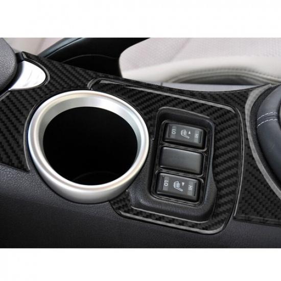 3Pcs For Nissan 370Z 2009- Carbon Fiber Center Console Cup Holder Cover Trim