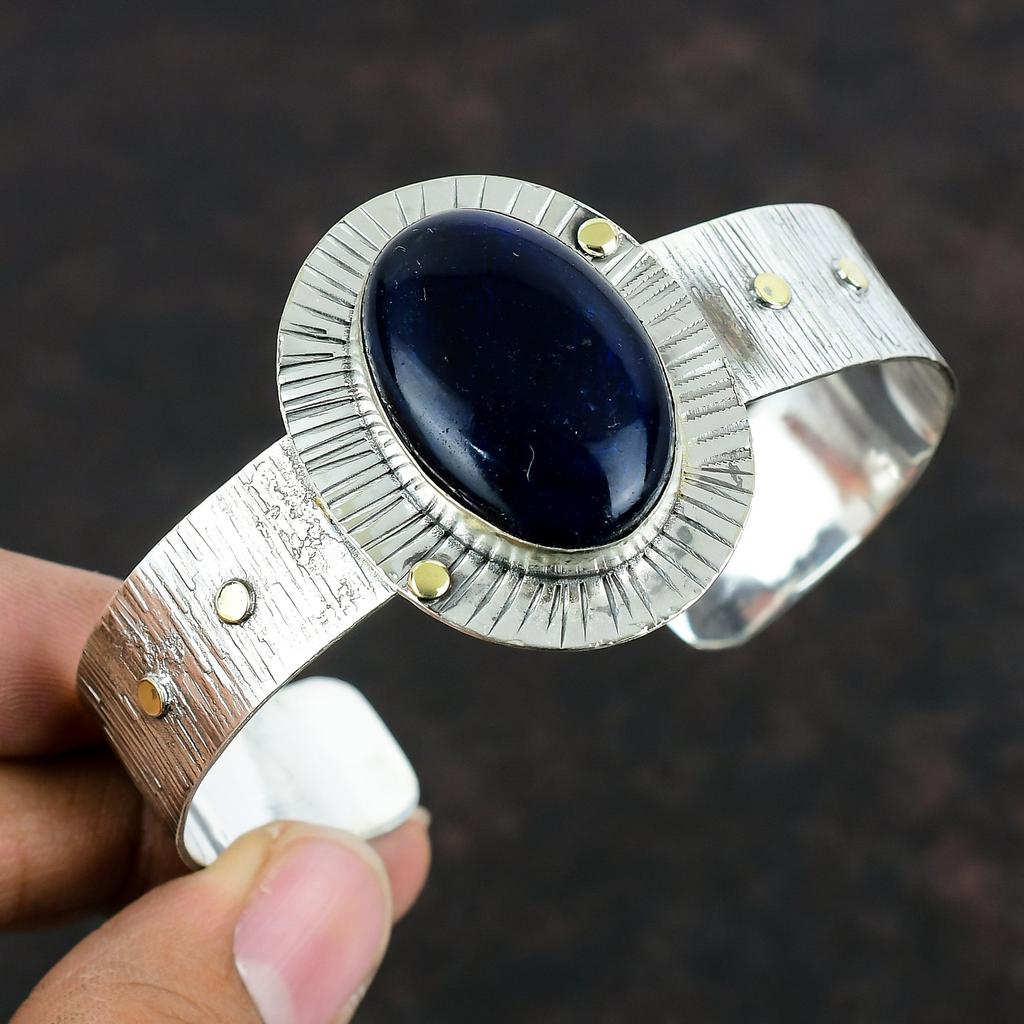 Браслет-манжета из синего огненного лабрадорита, браслет из настоящего драгоценного камня, браслет-манжета из стерлингового серебра 925 пробы, регулируемый браслет, ювелирные изделия ручной работы для подарков