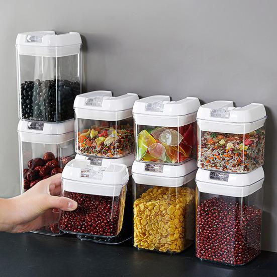 Kitchen Dry Food Dispenser Moisture Proof & Dust-proof Transparent Rice Grain Storage Container Large Capacity Sealed Storage Tank for Flour