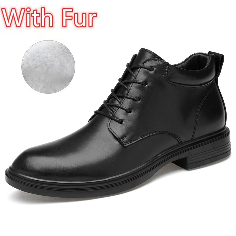 High Quality Genuine Leather Business Shoes High-top Men's Ankle Boots Luxury Brand Retro Winter Plush Snow Boots Man Warm Shoes