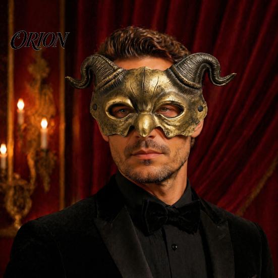 Halloween Party Mask Ram Horn Demon Mask, Horror Devil Half Face Horned Lightweight Gothic Masquerade for Cosplay Costume Fade-resistant