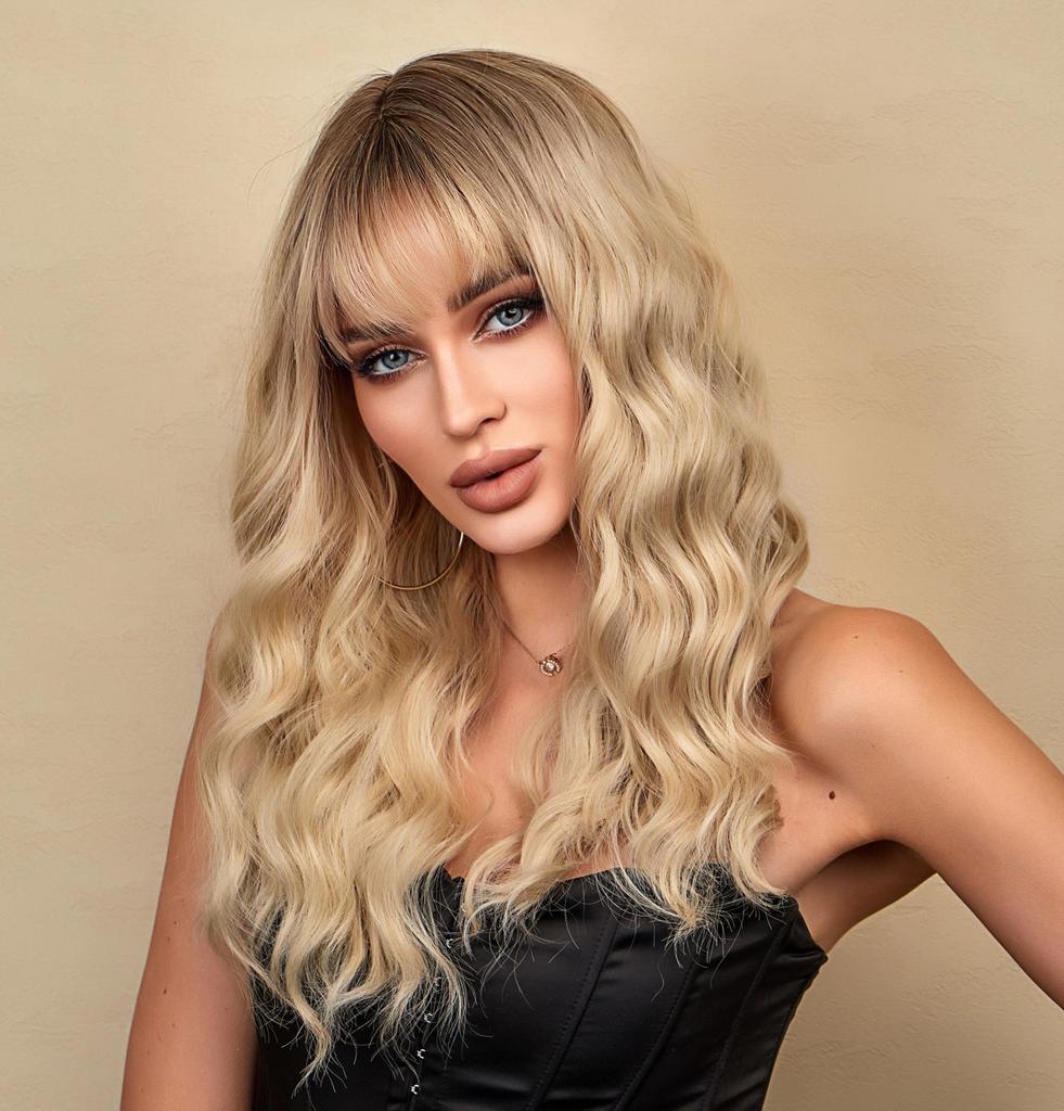 Синтетический парик Омбре от коричневого до светло-блонда с челкой Натуральный волнистый парик для женщин Косплей Термостойкие волокна