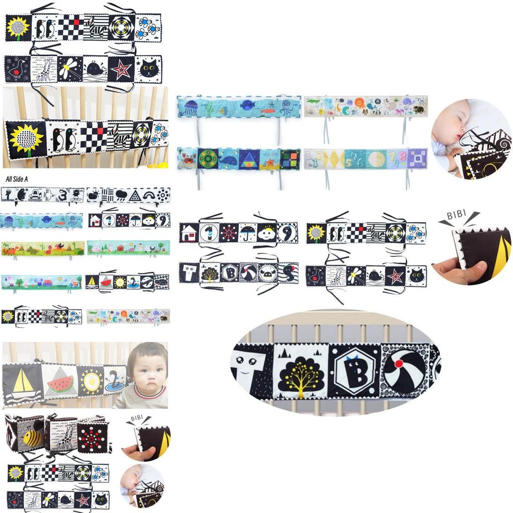 Новый трансграничный черно-белый двусторонний бортик-книжка для детской кроватки с 3D-игрушкой для раннего развития, устойчивой к разрыву, и BB-устройством
