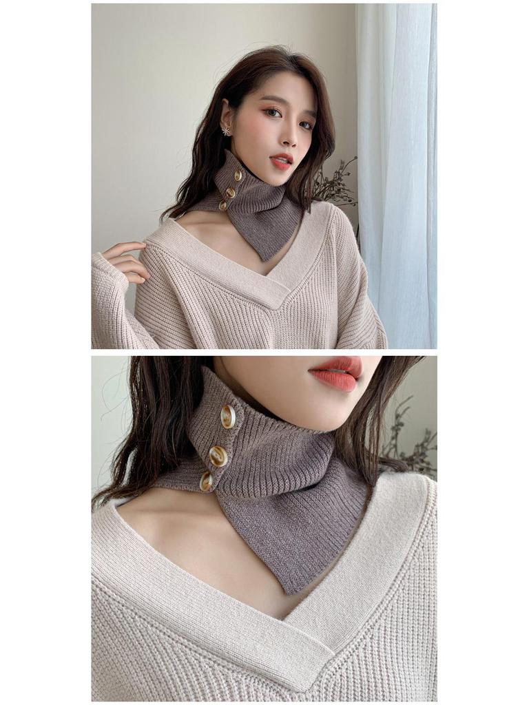 Женский вязаный шарф-пуловер с искусственным воротником на пуговицах — универсальный аксессуар для свитера на весну, осень и зиму