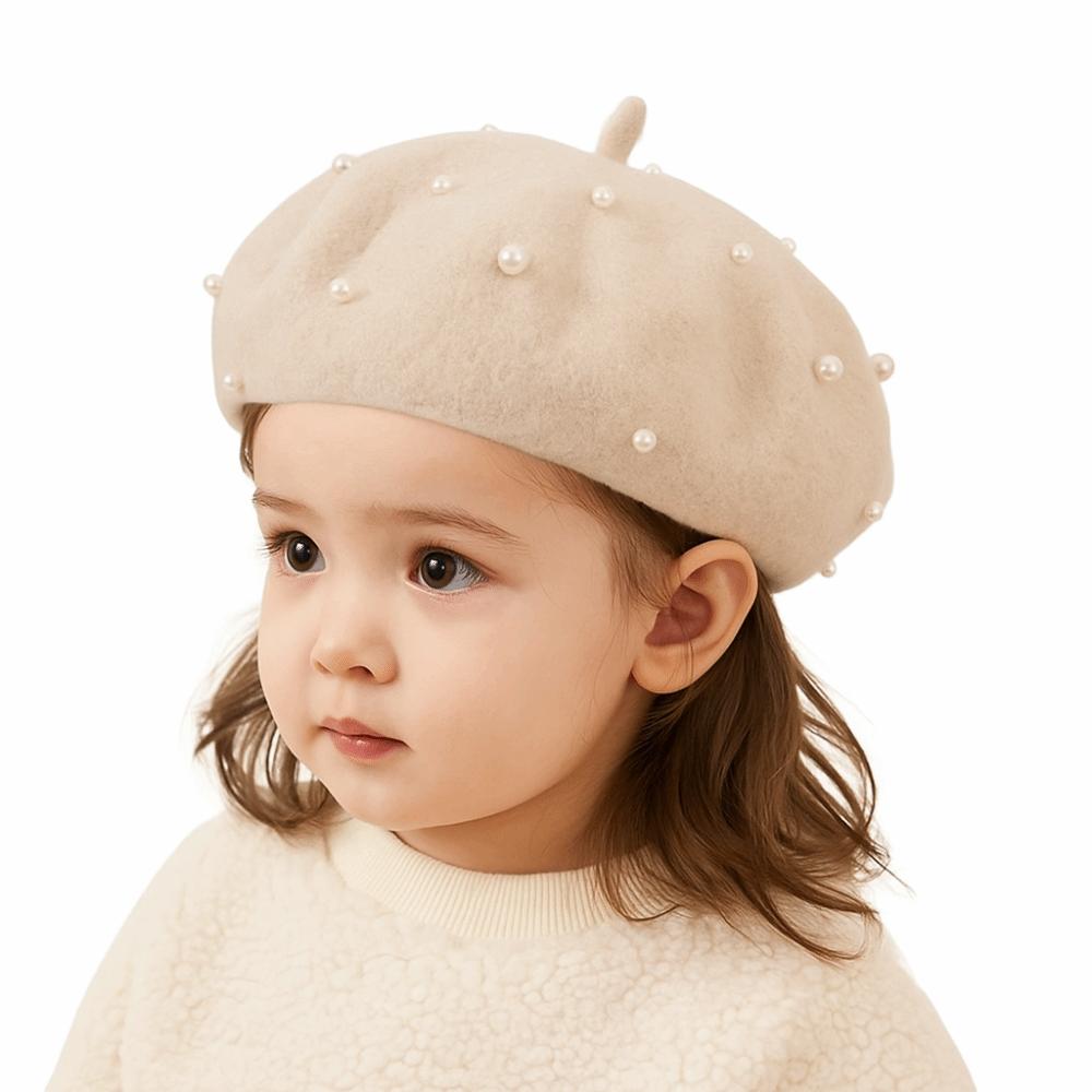 Pearl Children's Beret Woolen Painter Hat Fashion Baby Wool Hat  Kid