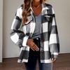 Fall Winter Women Jacket with Fake Pockets Contrast Color Plaid Print Plus Size Turn-down Collar Single-breasted Long Sleeve Cardigan Plush Coat