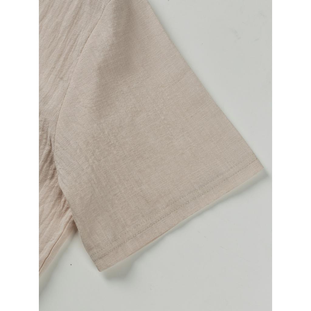 Men's Cotton and Linen Short Sleeved Stand Up Collar Half Buttoned Shirt - Spring and Summer Casual Outdoor Wear