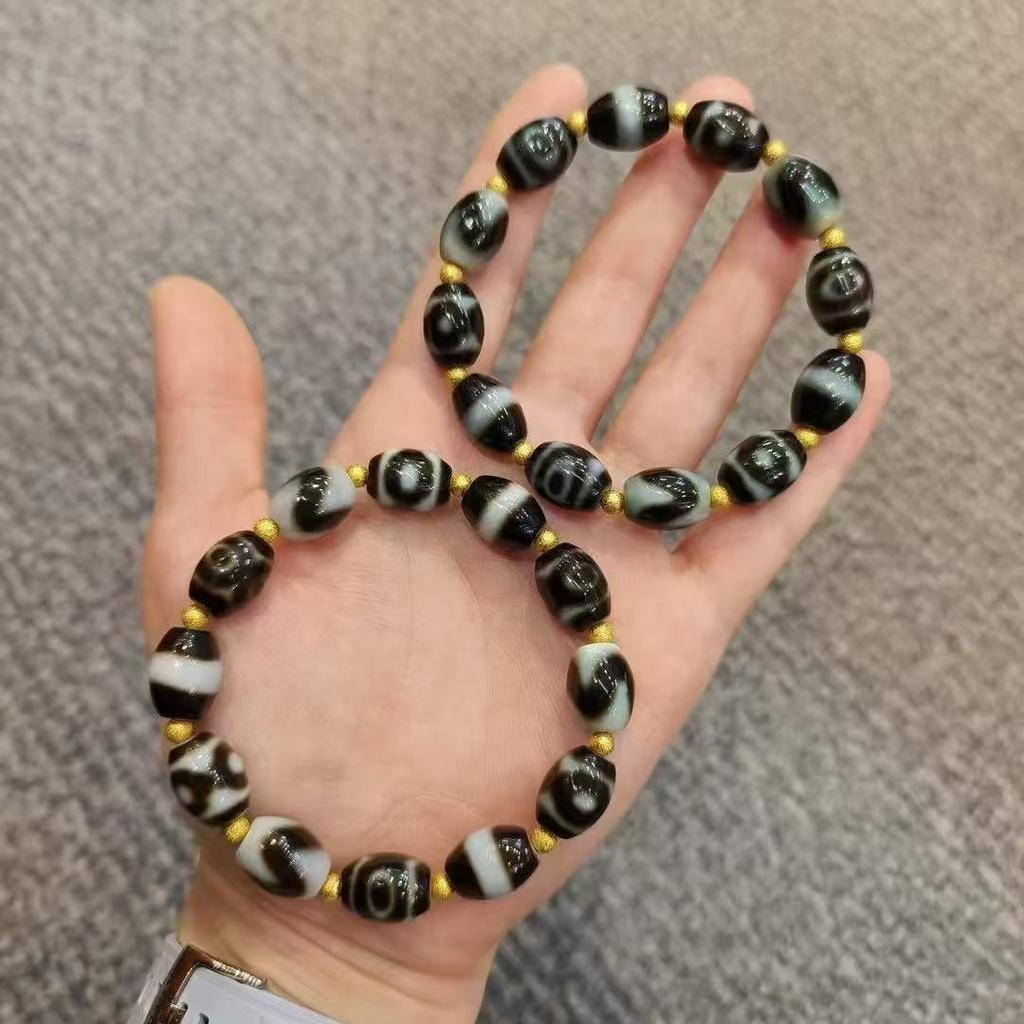 Natural Tibetan agate dzi bead bracelet, men's and women's Wenwan transfer beads, Duobao bracelet, rosary beads in stock.