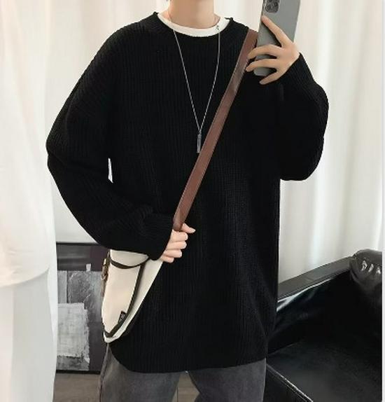 Мужской свитер свободной вязки с круглым вырезом, осень/зима 2023 года, стиль Гонконг