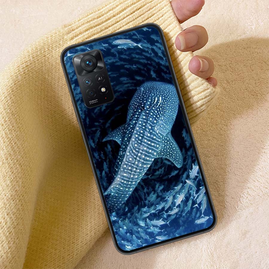 Ocean Whale Shark Swimming Phone Case For Redmi Note 13 14 15 Pro Plus 12 13C 12C 15C 9 10 10C 9T 9C 9A TPU Soft Cover Clear Cel