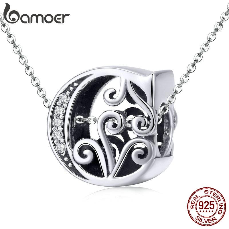 BAMOER Genuine 925 Sterling Silver Letter C Alphabet Beads Charms Fit Charm Bracelets & Bangles DIY