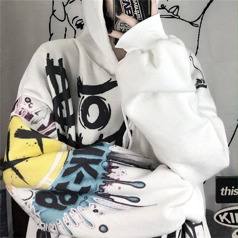 Harajuku Серый Дьявол Толстовка С Капюшоном Женщины Свободные Готические Панк Топы Хип-Хоп Половер Негабаритные Хип-Хоп Печати Толстовки Пальто Девушка