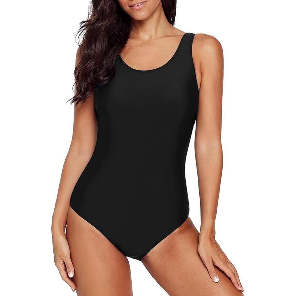 Square Neck Strap Swimsuit Black