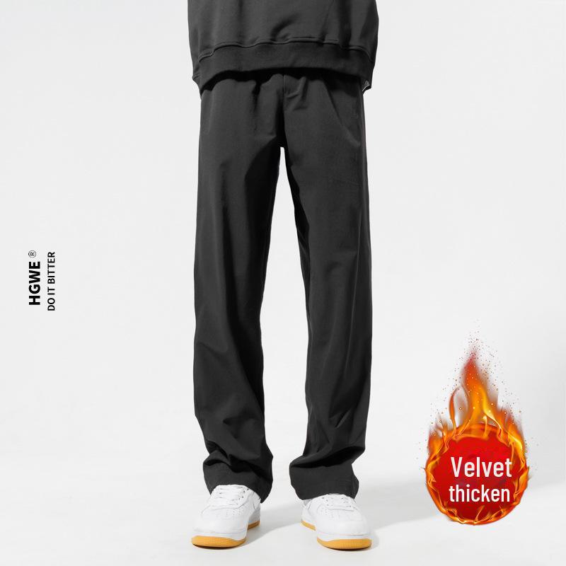 2025 Мужские повседневные черные спортивные брюки для улицы - Прямые, однотонные, идеально подходят для весенних и осенних мероприятий