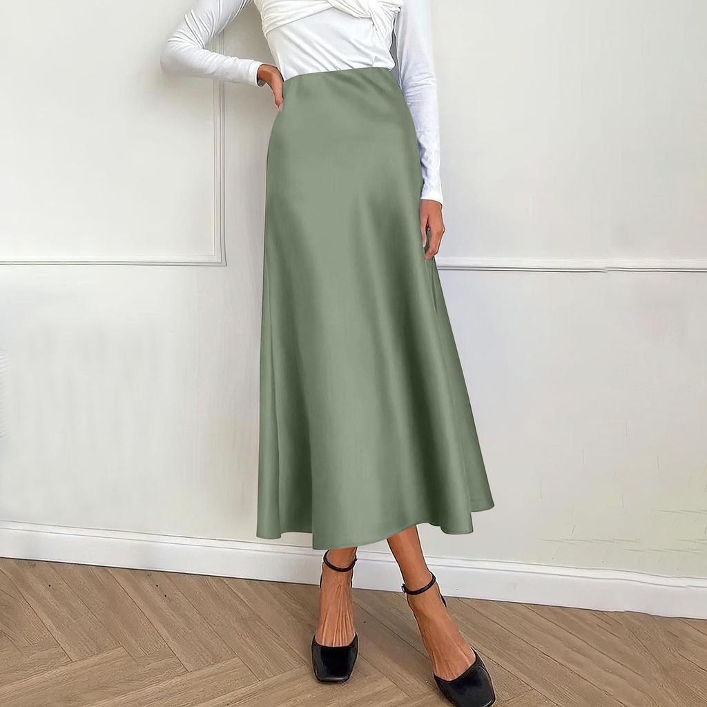 Женская атласная юбка-миди нарядная повседневная трапециевидная юбка с высокой талией и струящимися рюшами элегантные вечерние юбки
