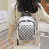 Women's Backpack Chessboard Rhinestone Bag Outdoor Leather Backpack