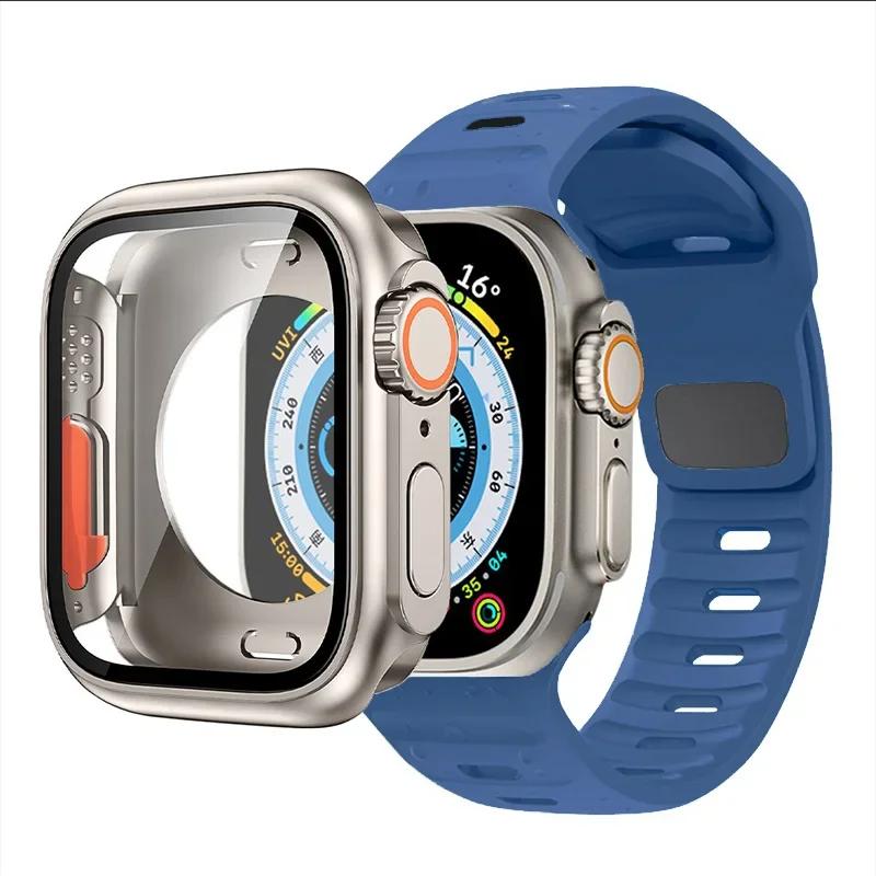 Чехол+Ремешок Для Apple Watch Ремешок 45мм 44мм 41 42 46мм Умный Силиконовый Браслет Iwatch Серия 5 6 Se 7 8 9 10 Заменить на Ультра Чехол