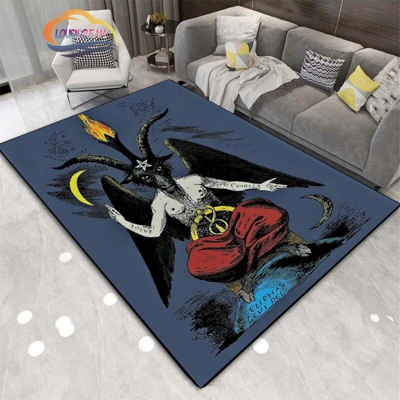 Satanic Skull Inverted Pentagram Area Rug Sheep Head Demon Baphomet Rug Gothic Series Hall Bedroom Fashionable Carpet