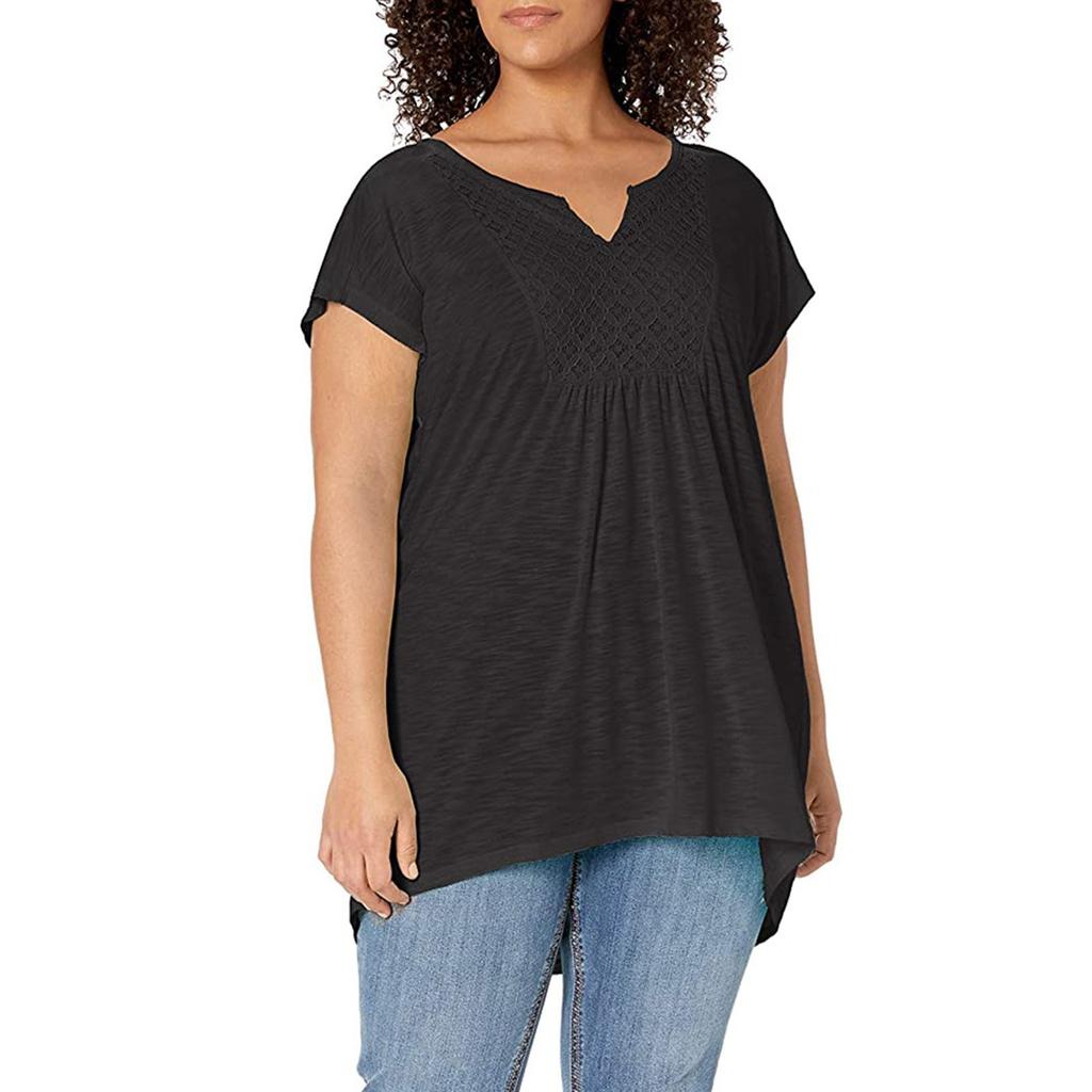 Ladies Fashion Casual Tops V-neck Pullover Loose Casual High-Low Hem T-shirt