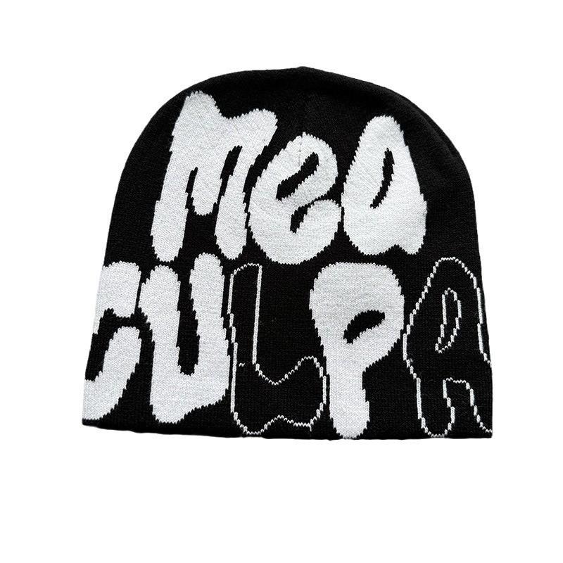 Knit Hat For Men And Women With Letter Pattern Warm Acrylic Winter Accessory