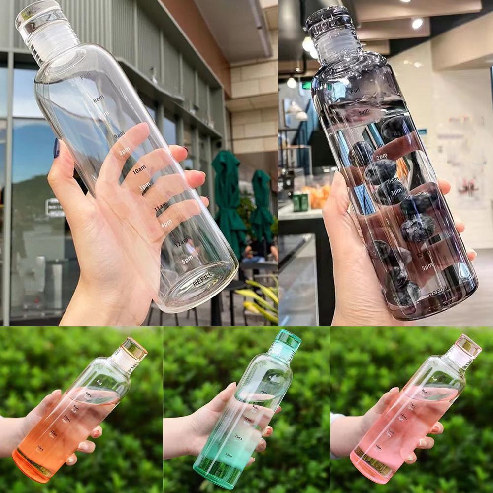 Time Scale Cup Transparent Plastic Leak-proof Simple Colorful Internet Coffee Milk Celebrity Water Break-resistant Drink Cu K0P2