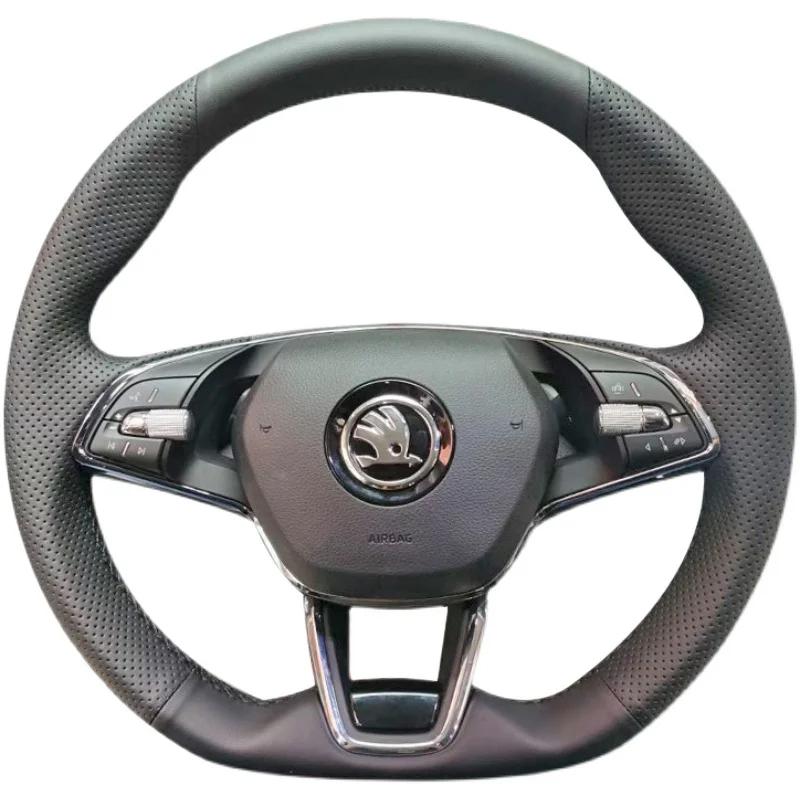 AAABP1 Hand Stitched Car Steering Wheel Cover for Skoda Karoq sport Karoq Scala 2024 2023 2022 DIY Soft Suede leather Car Interior