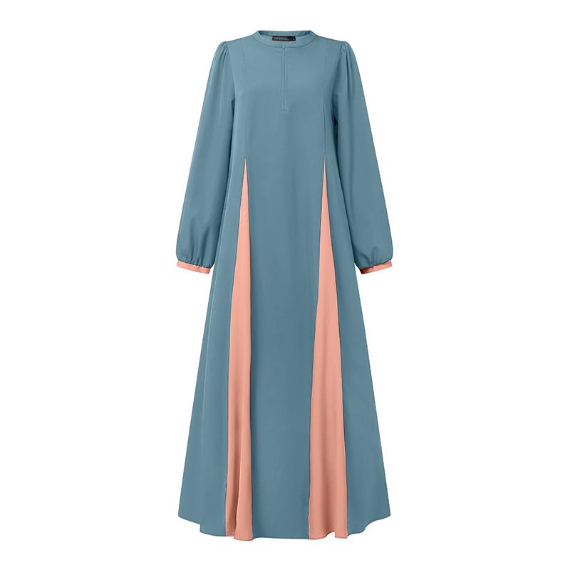 ZANZEA Женское повседневное платье с круглым вырезом и длинным рукавом в стиле пэчворк