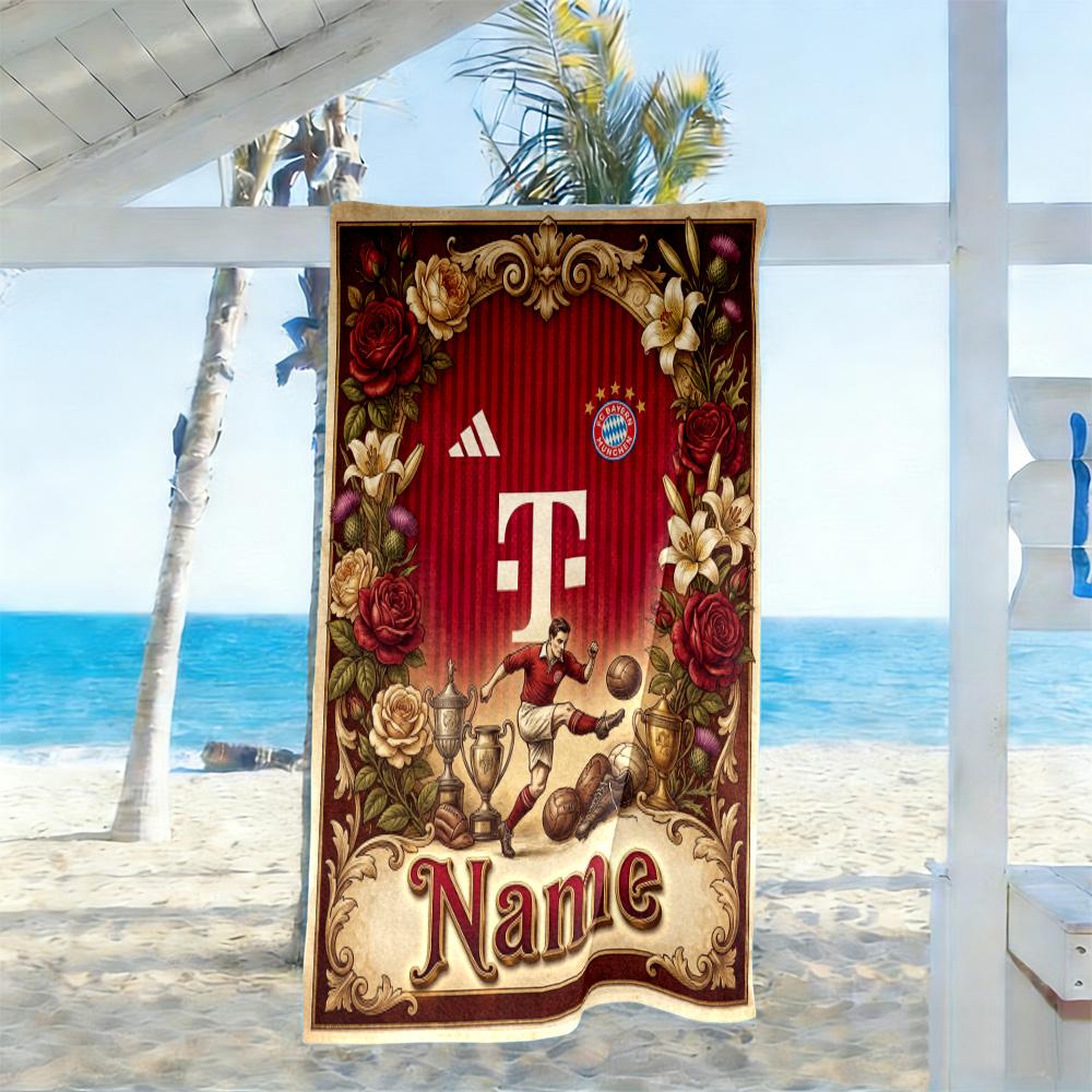Bayern Munich Celebration Personalized Text Beach Towel High Absorbency & Quick-Dry