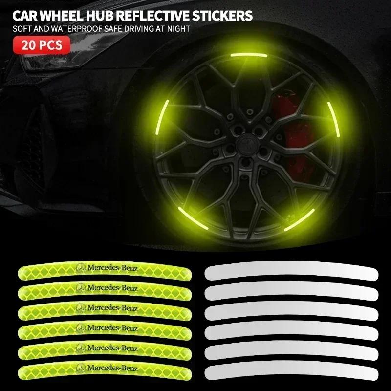 Car Wheel Fluorescent Sticker Hub Sticker Reflective Warning for Mercedes Benz B/C/E/S Class A Class C200L GLC GLK New CLA GLA MNOPQ1