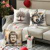 Elegant Lotus Buddha Statue Pattern Printing Pillow Cover Short Plush Suitable Living Rooms Bedrooms Sofas Throw Cushion Cover