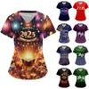Women's Fashion V-neck Short-sleeved Overalls With Pockets 2025 Christmas Print Top