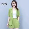 2 Piece Women Casual Outfit Lapel Short Sleeve Blazer Shorts Solid Color OL Style Single Button Blazer Shorts Set Elegant Office Suit