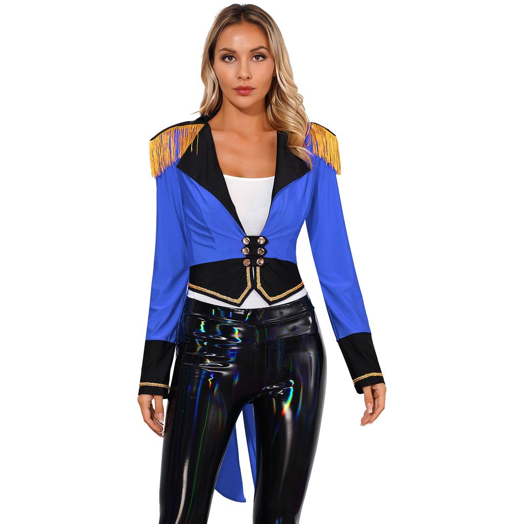 Women Ring Master Tailcoat Circus Magician Jacket Tuxedo Halloween Party Costume Performance