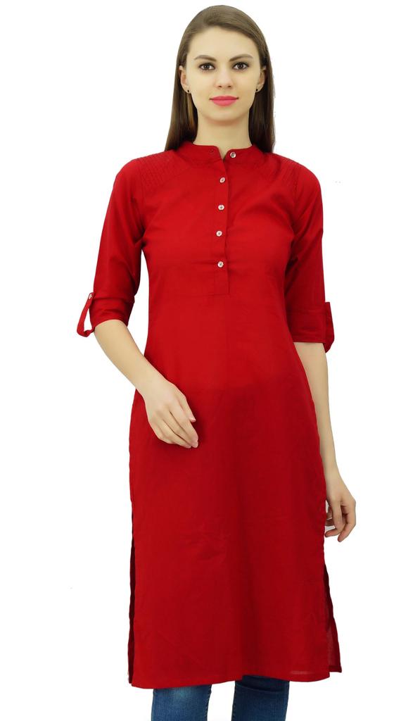 Phagun Cotton Plain Kurti Tunic Mandarin Collar Ethnic Casual Kurta Blouse