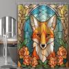 Fox Shower Curtain For Bathroom, Leaves Glass Art Shower Set, Cute Animals Abstract Fabric Modern Waterproof Bathroom Decor