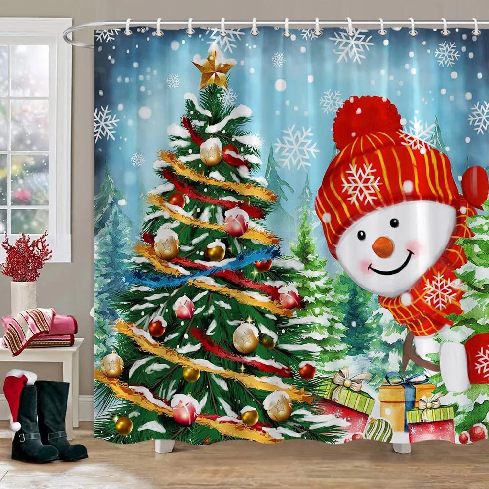 GAEMerry Christmas Шторы для ванной Снеговик Рождественская елка Подарок Красный грузовик Полиэстер Моющаяся штора для душа Ванная комната D