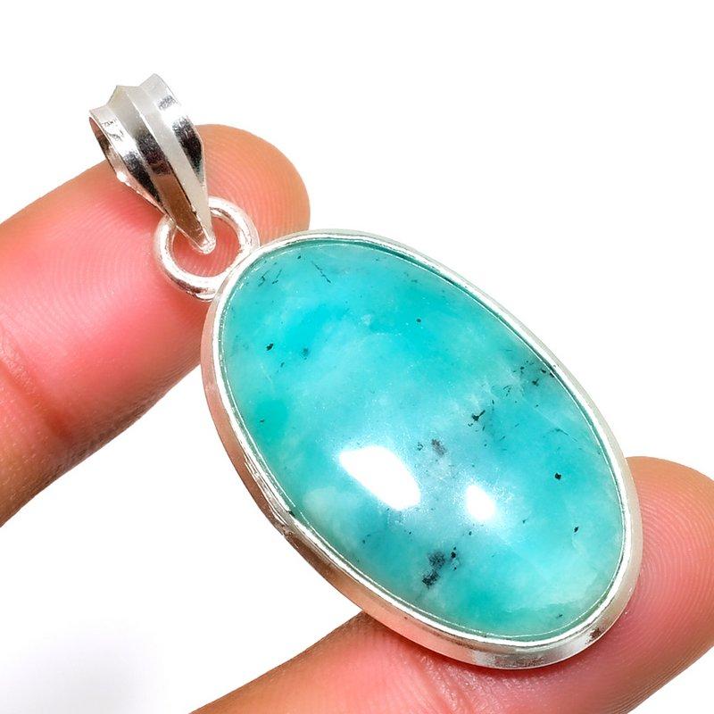 Amazonite Gemstone 925 Silver Plated Handmade Jewelry Pendant 1.70"
