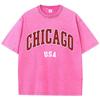 Women'S Cotton Washed T-Shirts All-Math Distressed Loose Tops Chicago Usa Printing Short Sleeve Summer Street Female Clothes